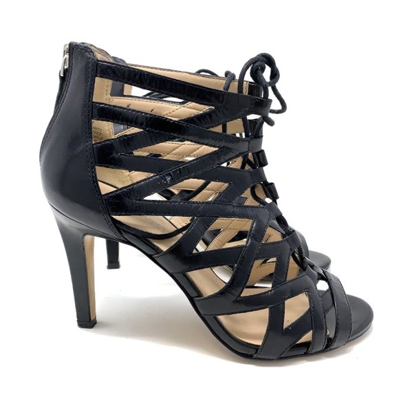 Nine West Leather Lace Up Caged Strap Heels Sz 7 - Picture 7 of 8